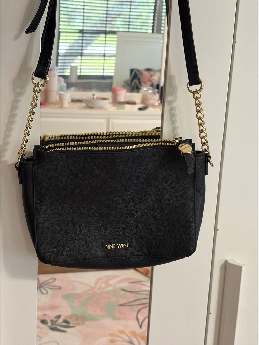 Nine West Black Crossbody Bag with Gold Chain Detail